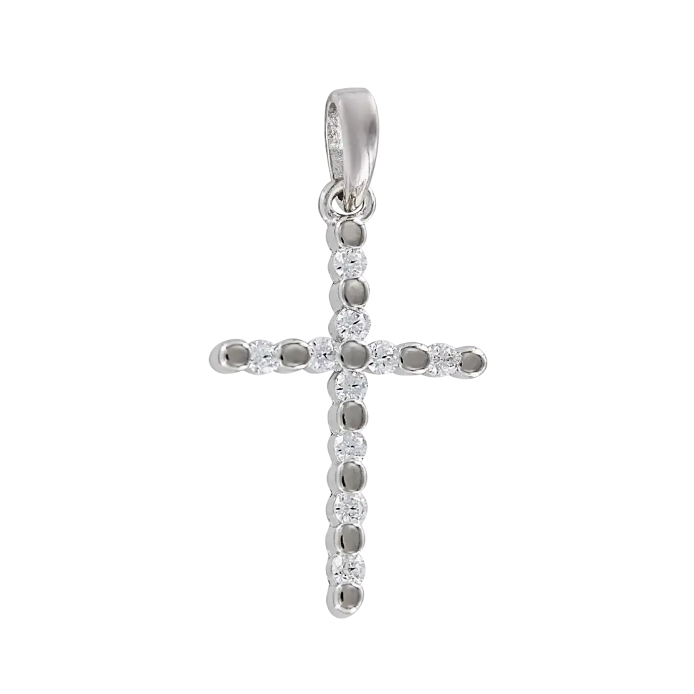 Artikelbild 1 des Artikels “Kreuz-Anhänger „Steinreihe in Fassungen“ aus 925 Silber mit Zirkonia “