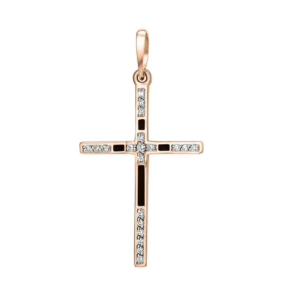 Artikelbild 1 des Artikels “Kreuz-Anhänger „Steinreihe mit schwarzem Einsatz“ aus 585 Rotgold mit Zirkonia “