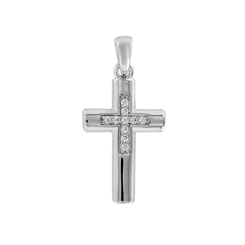 Product image 1 of the product “Cross Pendant “Stone Row Tube” in 925 Sterling Silver with Cubic Zirconia ”