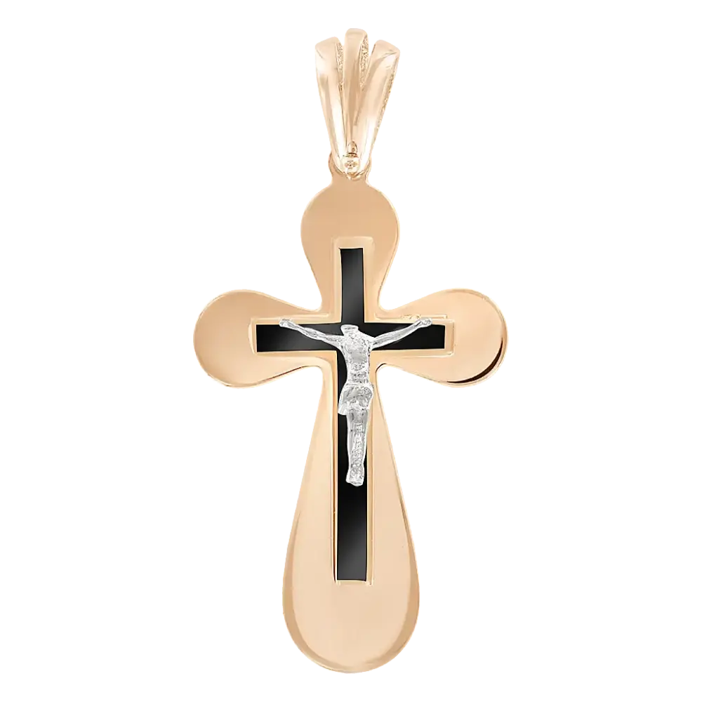 Product image 1 of the product “Cross Pendant “Teardrop Shape with Black Insert” in 585 Rose Gold ”