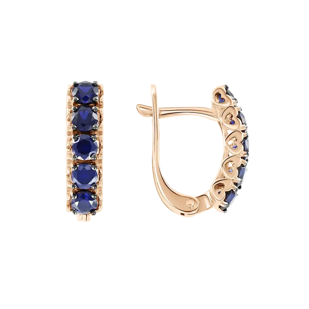 Product image 1 of the product “Drop Earrings “Blue Row of Stones” in 585 Rose Gold with Synthetic Sapphire ”