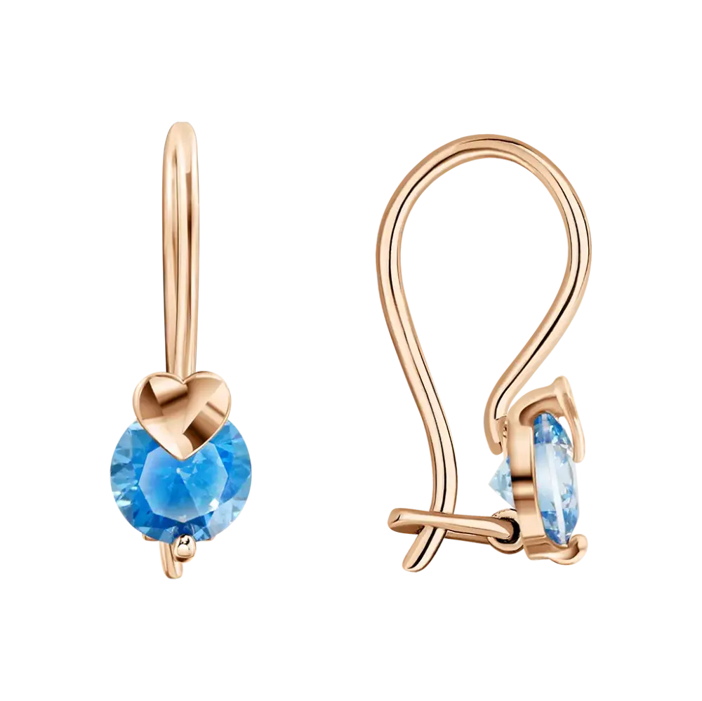 Artikelbild 1 des Artikels “Ohrhänger „Blauer Rundstein mit Schleife“ aus 585 Rotgold mit Zirkonia “