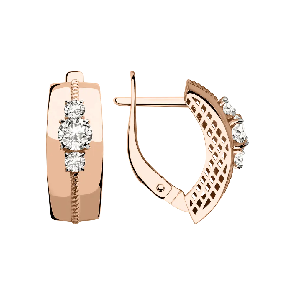 Product image 1 of the product “Drop Earrings “Wide with Stone Group” in 585 Rose Gold with Cubic Zirconia ”