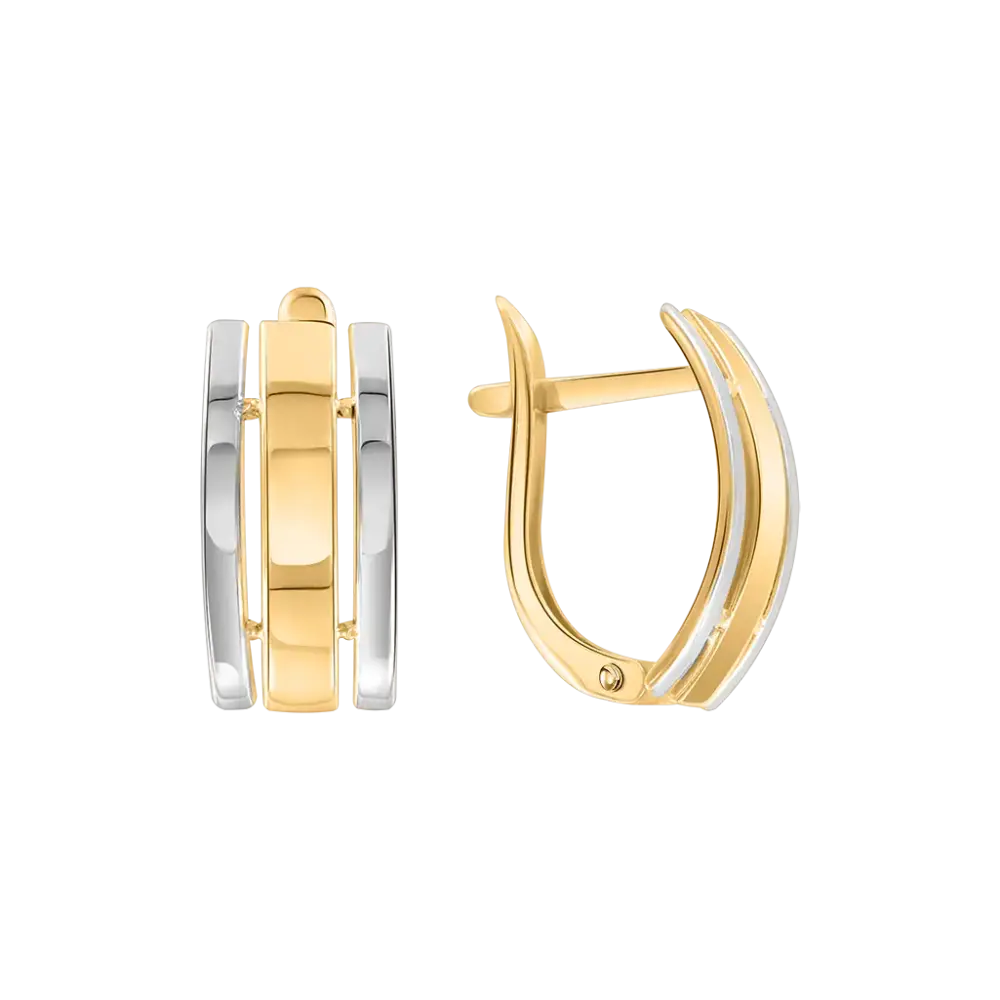 Product image 1 of the product “Drop Earrings “Wide with Stripes” in 585 Two-Tone Gold ”