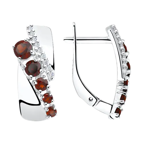 Product image 1 of the product “Drop Earrings “Diagonal Stone Row” in 925 Sterling Silver with Cubic Zirconia and Garnet ”