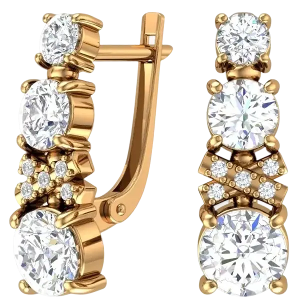 Product image 1 of the product “Drop Earrings “Three Large Stones” in 585 Yellow Gold with Cubic Zirconia ”