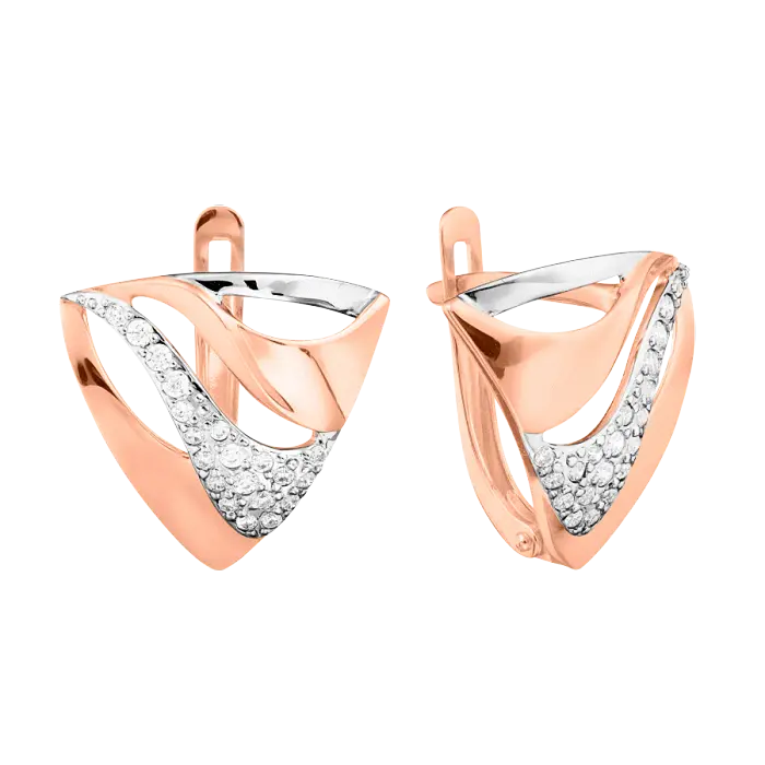 Artikelbild 1 des Artikels “Ohrhänger „Dreieck mit Steinreihe“ aus 585 Bicolor-Gold mit Zirkonia “