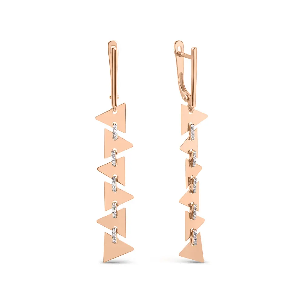 Product image 1 of the product “Drop Earrings “Triangles on Chain” in 585 Rose Gold with Cubic Zirconia ”