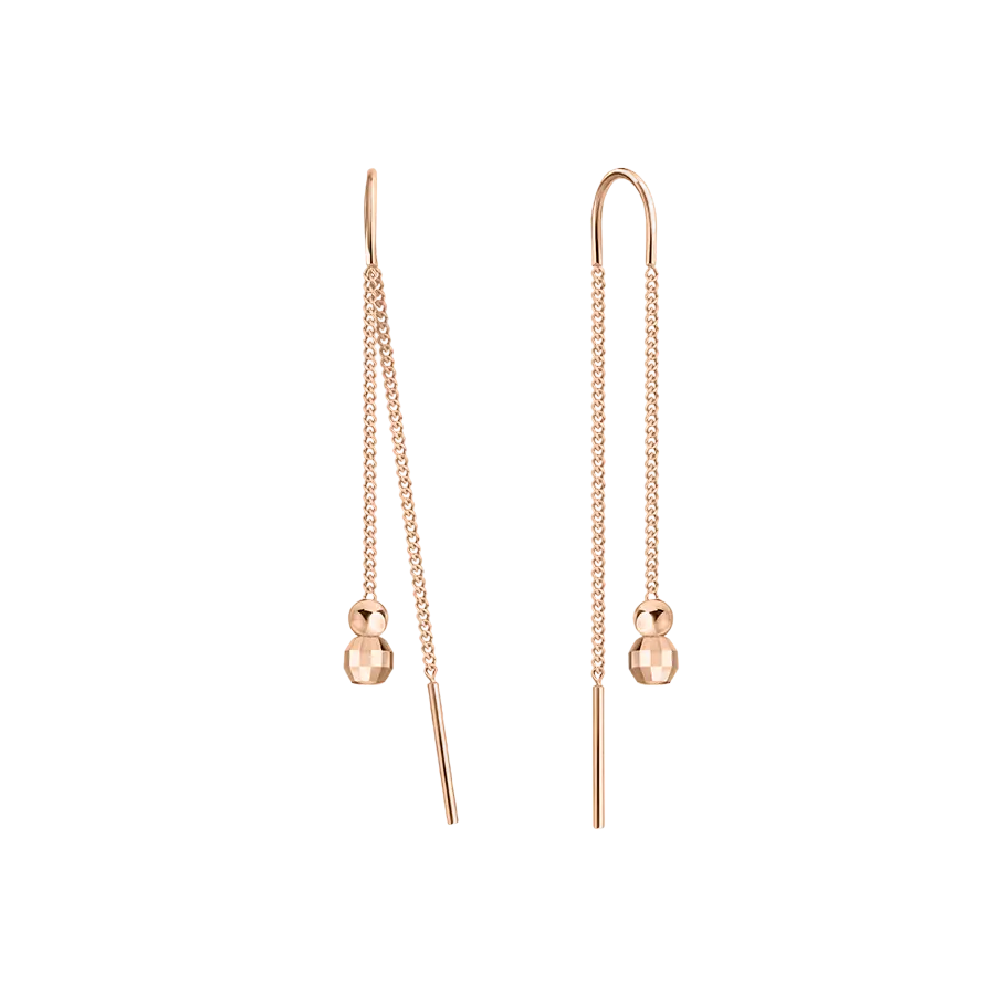 Product image 1 of the product “Drop Earrings “Threader with Ball” in 585 Rose Gold, Height 50 mm ”