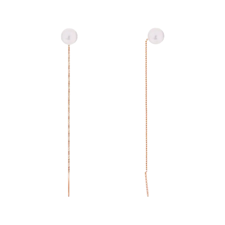 Product image 1 of the product “Drop Earrings “Threader with Pearl” in 585 Rose Gold with Pearls, Length 74 mm ”