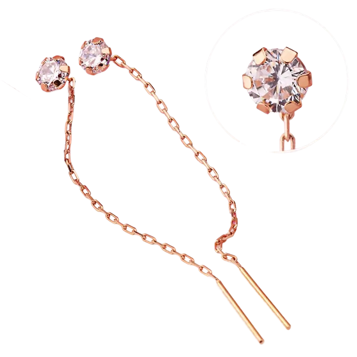 Product image 1 of the product “Drop Earrings “Threader with Stone” in 585 Rose Gold with Cubic Zirconia, Length 52.0 mm ”