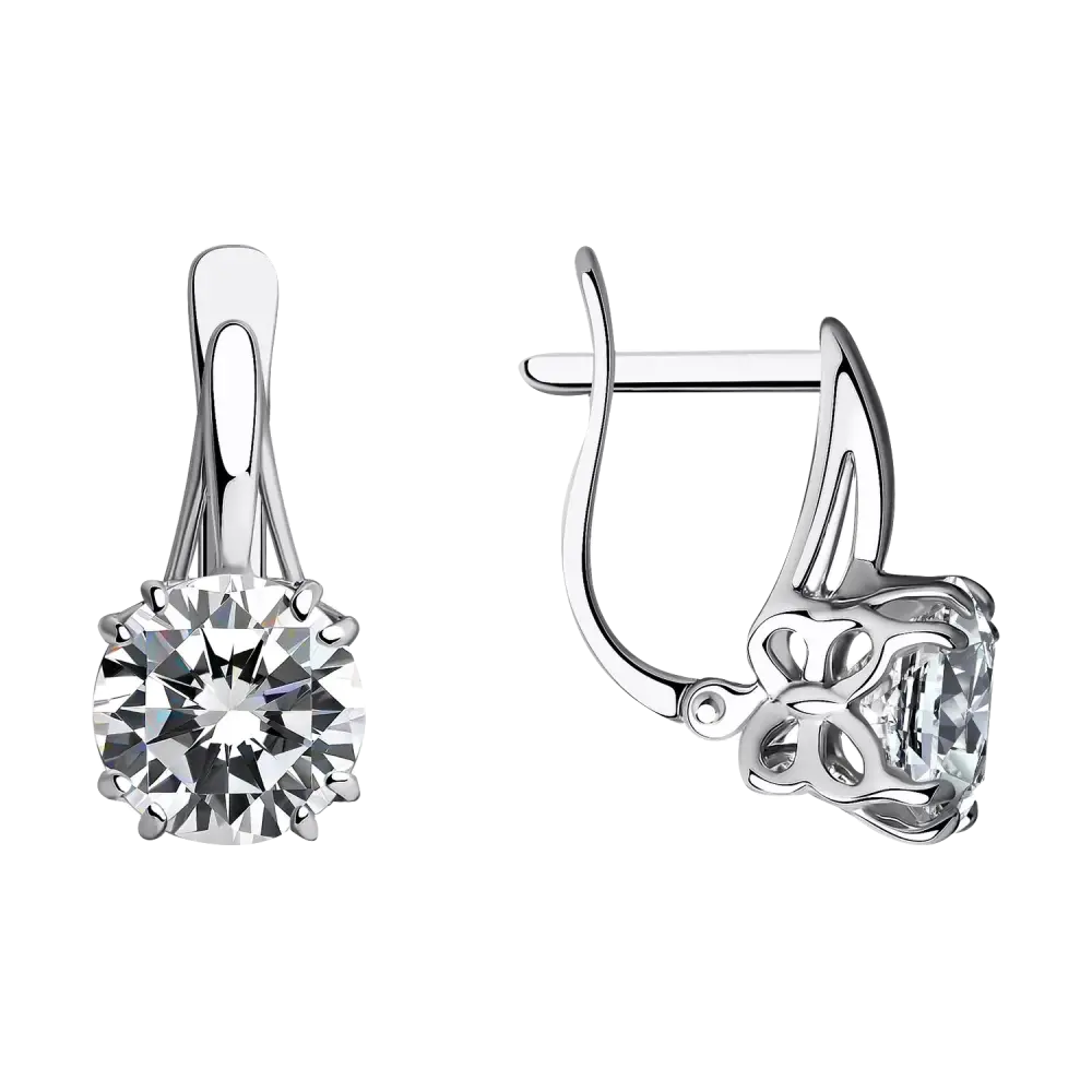 Product image 1 of the product “Drop Earrings “Large Solitaire” in 925 Sterling Silver with Cubic Zirconia ”