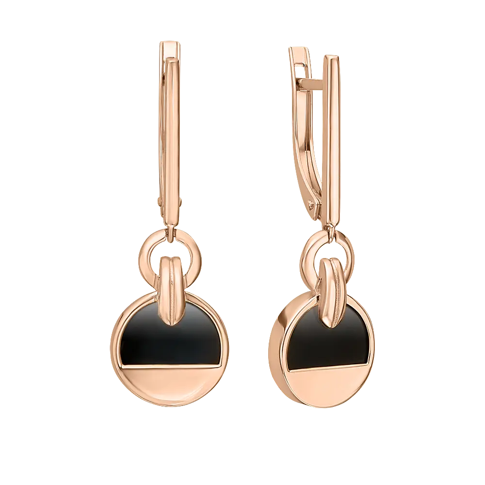 Product image 1 of the product “Drop Earrings “Small Disc with Loop” in 585 Rose Gold with Onyx ”