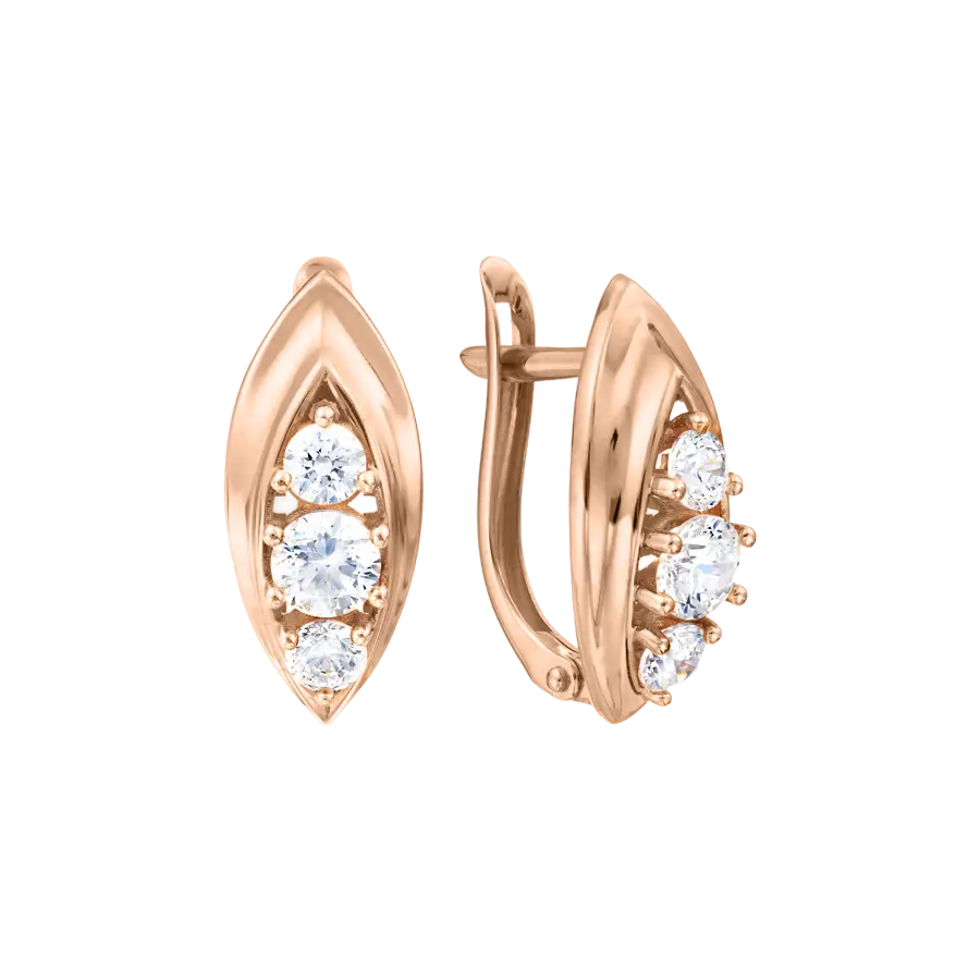 Product image 1 of the product “Drop Earrings “Navette with Three Stones” in 585 Rose Gold with Cubic Zirconia ”