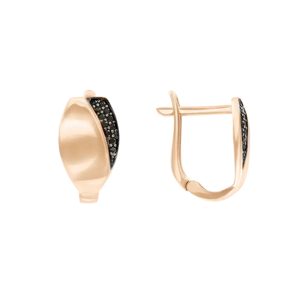 Product image 1 of the product “Drop Earrings “Oval with Black Stones” in 585 Rose Gold with Cubic Zirconia ”