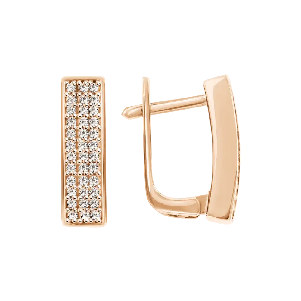 Product image 1 of the product “Drop Earrings “Rectangle with Stone Rows” in 585 Rose Gold with Cubic Zirconia, Height 16 mm ”