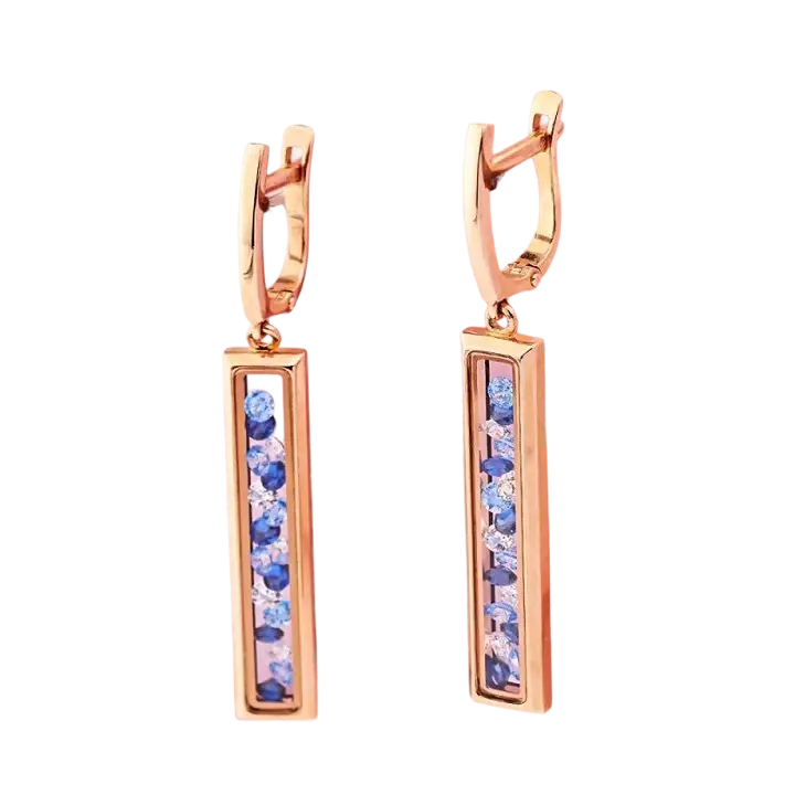 Product image 1 of the product “Drop Earrings “Rectangular Frame with Stones” in 585 Rose Gold with Cubic Zirconia ”