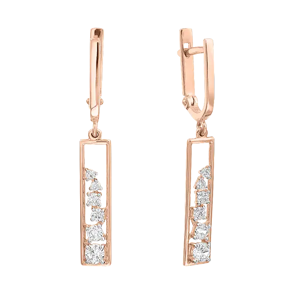 Product image 1 of the product “Drop Earrings “Rectangular Frame with Scattered Stones” in 585 Rose Gold with Cubic Zirconia ”