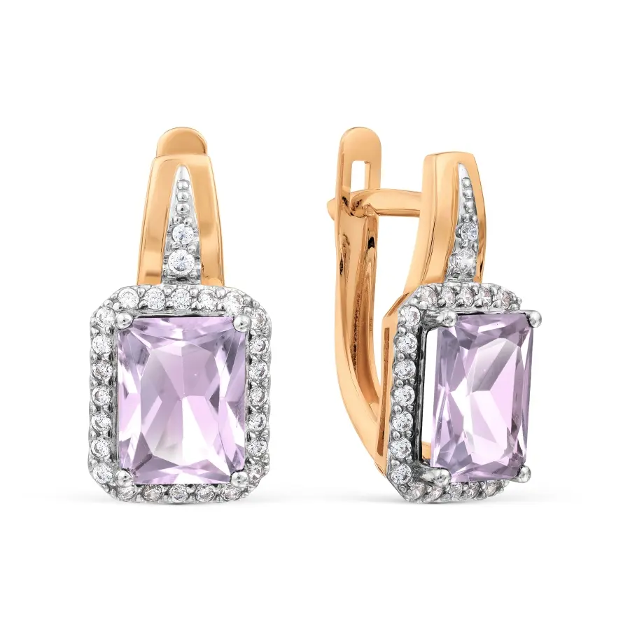 Artikelbild 1 des Artikels “Ohrhänger „Rechteckstein mit Steinkranz“ aus 585 Rotgold mit Zirkonia und Amethyst “