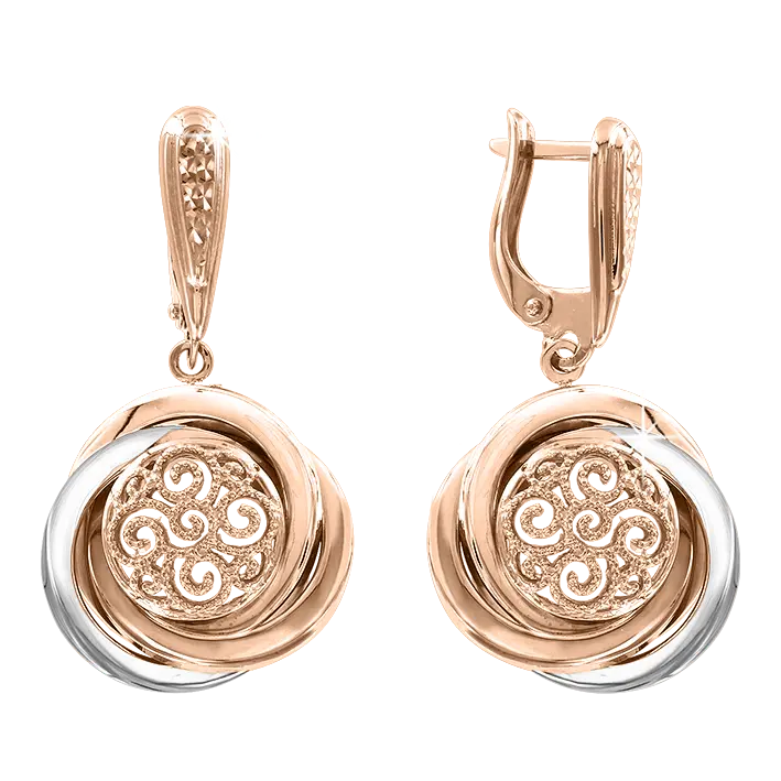 Product image 1 of the product “Drop Earrings “Rosette with Ornament” in 585 Two-Tone Gold ”