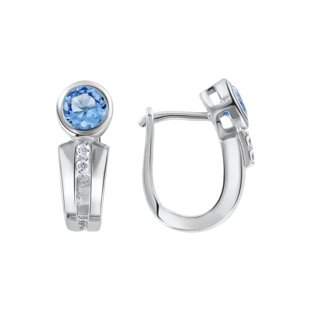 Product image 1 of the product “Drop Earrings “Round Stone with Stone Row” in 925 Sterling Silver with Cubic Zirconia ”