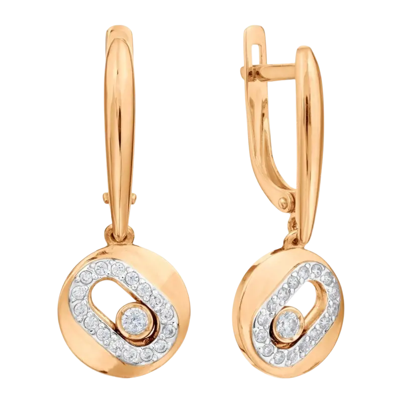 Product image 1 of the product “Drop Earrings “Disc with Movable Stone” in 585 Rose Gold with Cubic Zirconia ”