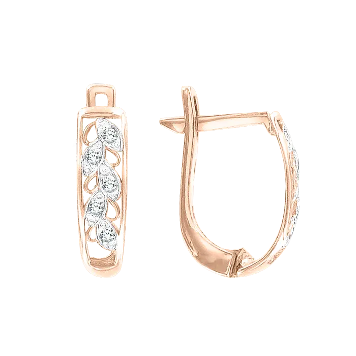 Product image 1 of the product “Drop Earrings “Narrow with Stone Row” in 585 Rose Gold with Cubic Zirconia, Height 18 mm ”