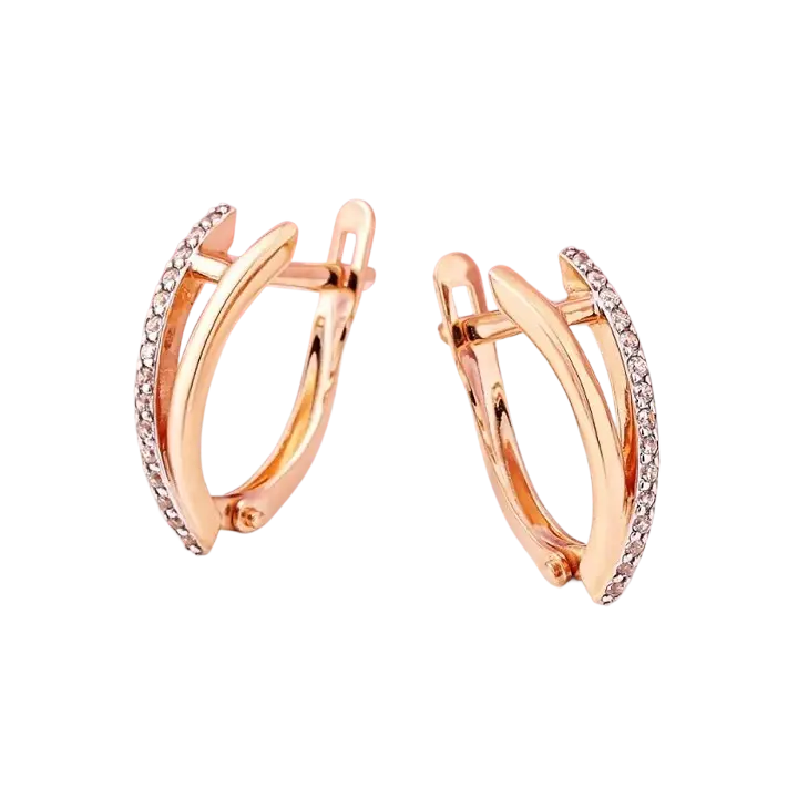 Artikelbild 1 des Artikels “Ohrhänger „Schmal mit Steinreihe“ aus 585 Rotgold mit Zirkonia, Länge 17,0 mm “