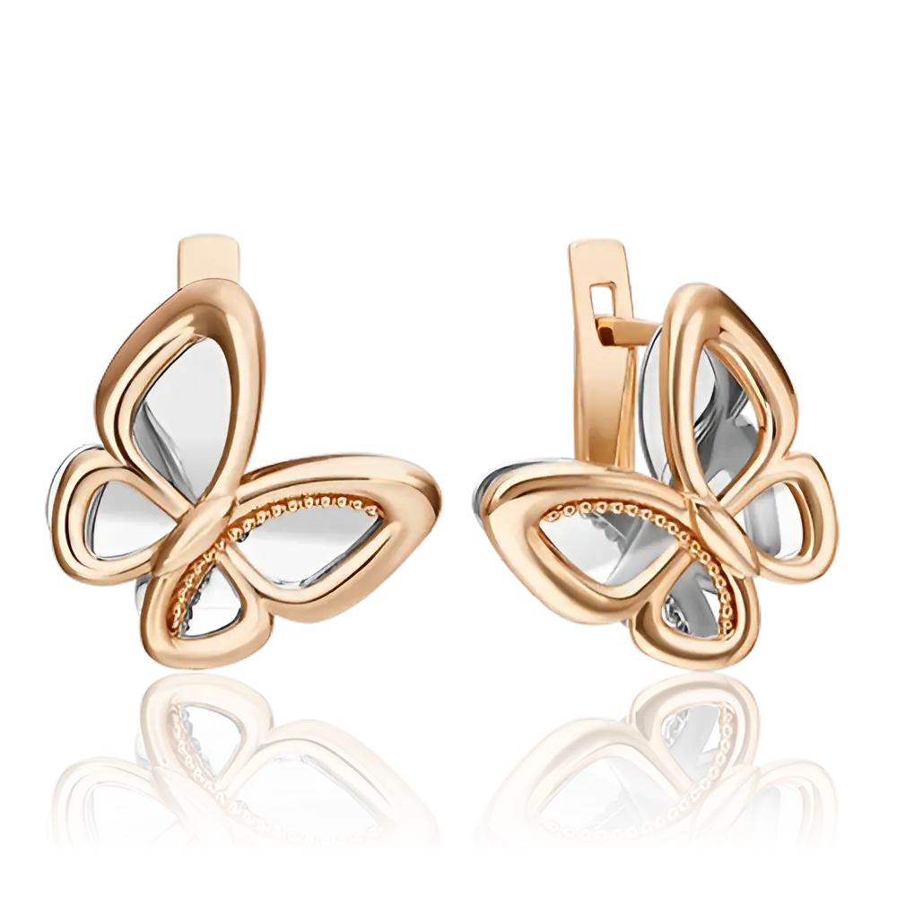 Product image 1 of the product “Drop Earrings “Butterfly” in 585 Two-Tone Gold, Height 18 mm ”