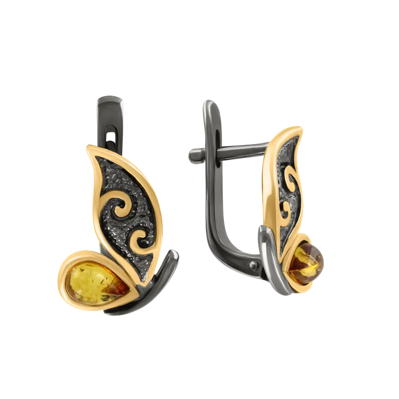 Artikelbild 1 des Artikels “Ohrhänger „Schmetterling mit Ornament“ aus 925 Silber vergoldet mit Bernstein “