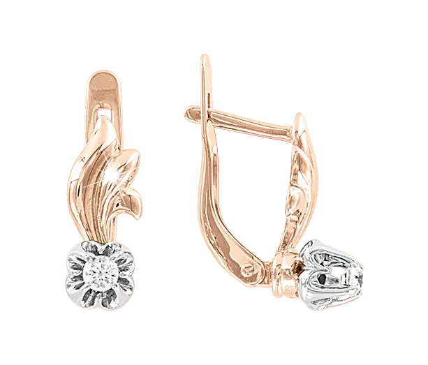 Product image 1 of the product “Drop Earrings “Solitaire with Vine” in 585 Rose Gold with Cubic Zirconia, Height 15 mm ”