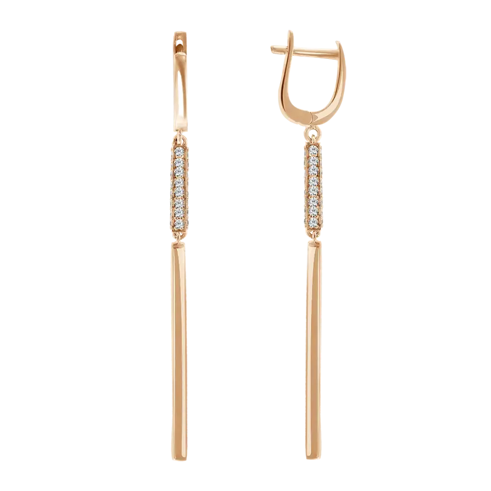 Artikelbild 1 des Artikels “Ohrhänger „Stab mit Steinreihe“ aus 585 Rotgold mit Zirkonia, Höhe 62 mm “