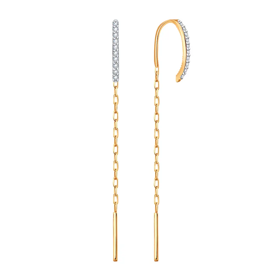 Product image 1 of the product “Drop Earrings “Stone-Set Bar on Chain” in 585 Rose Gold with Cubic Zirconia ”
