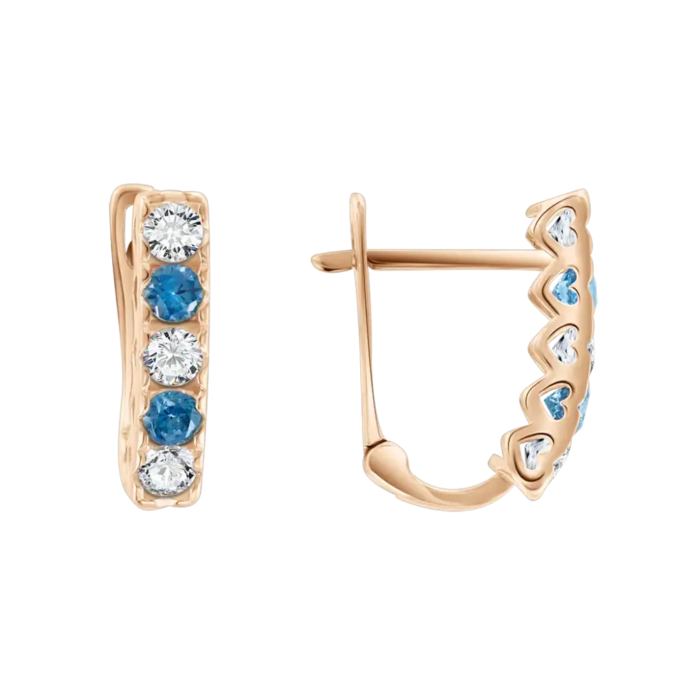 Artikelbild 1 des Artikels “Ohrhänger „Steinreihe weiß-blau“ aus 585 Rotgold mit Zirkonia “