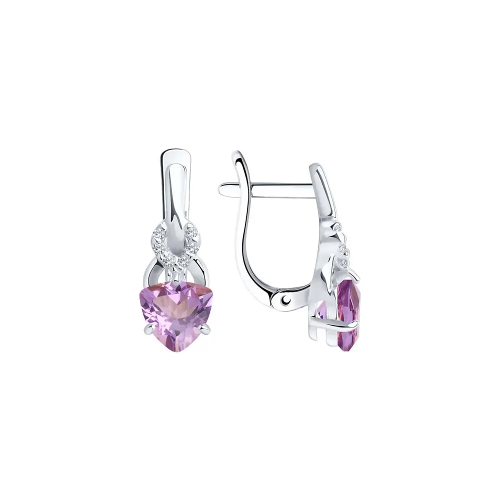 Artikelbild 1 des Artikels “Ohrhänger „Trillion mit Steinen“ aus 925 Silber mit Zirkonia und Amethyst “