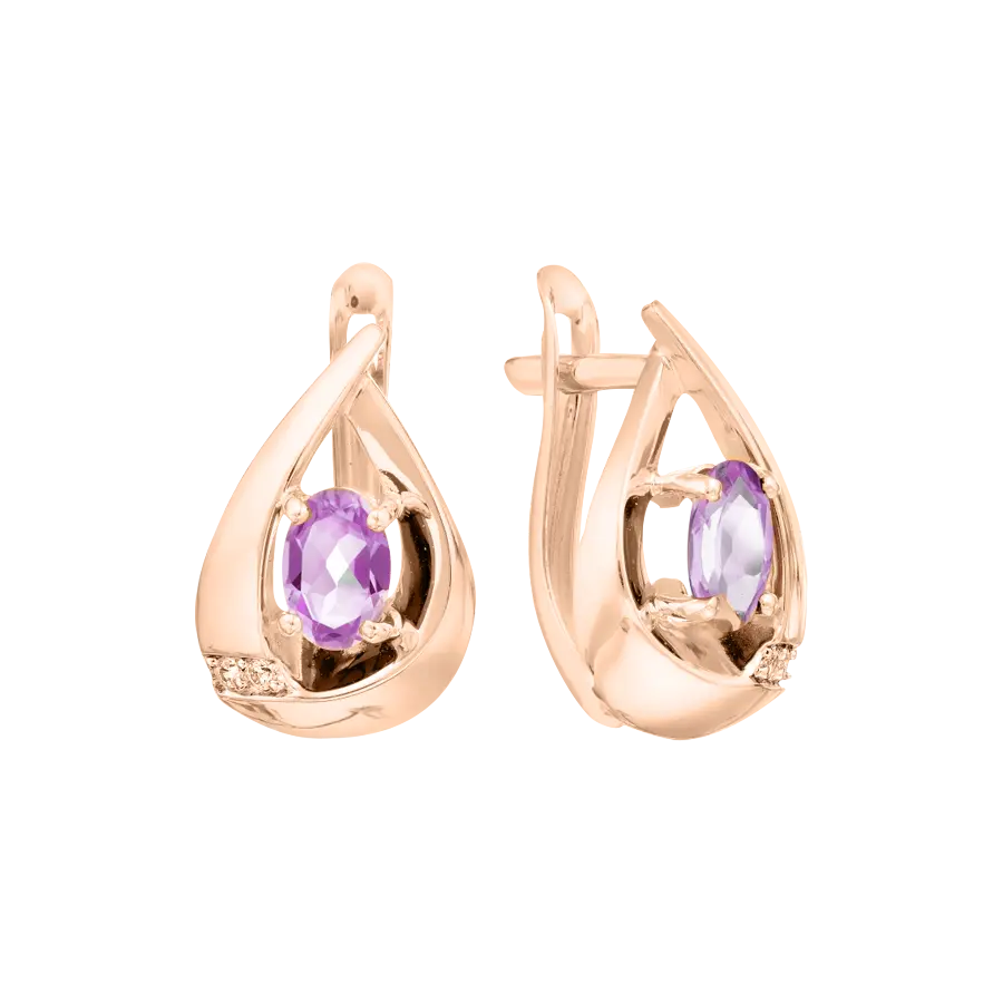 Artikelbild 1 des Artikels “Ohrhänger „Tropfen mit Rundstein“ aus 585 Rotgold mit Zirkonia und Amethyst “