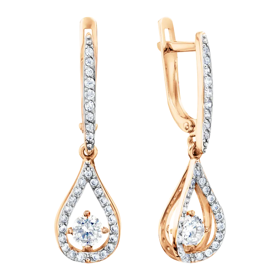 Artikelbild 1 des Artikels “Ohrhänger „Tropfen mit Solitär“ aus 585 Rotgold mit Zirkonia, Höhe 30,2 mm “