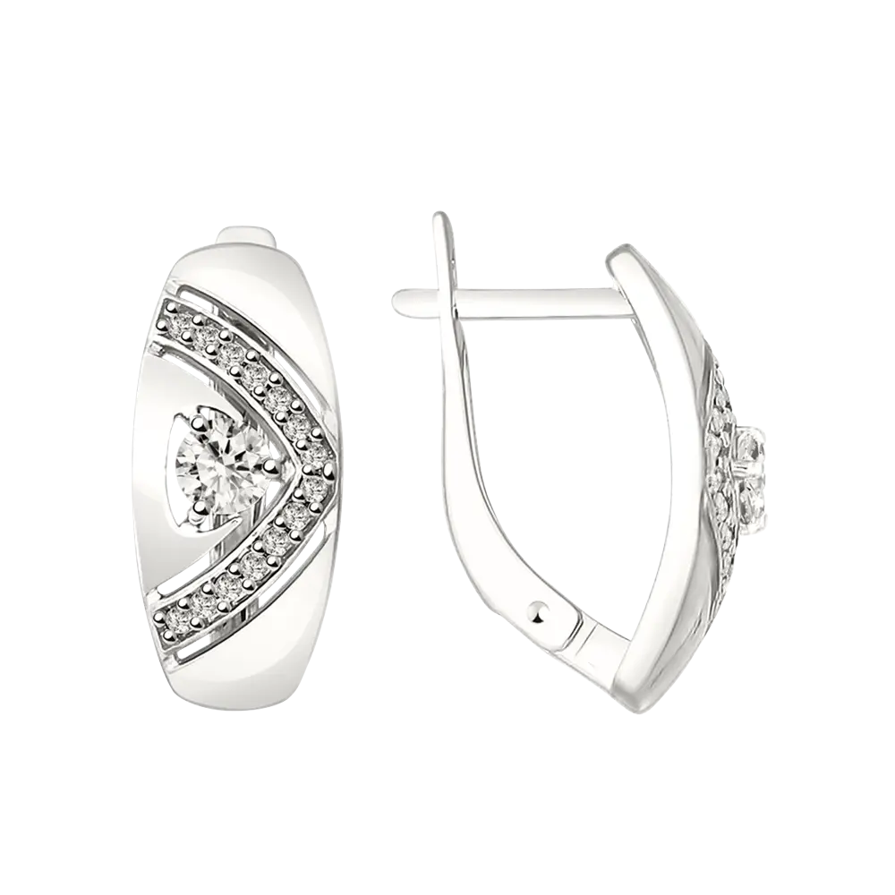 Product image 1 of the product “Drop Earrings “V-Shape with Stones” in 925 Sterling Silver with Cubic Zirconia ”