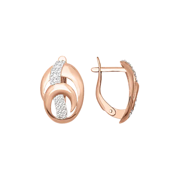 Product image 1 of the product “Drop Earrings “Intertwined Ovals with Stones” in 585 Rose Gold with Cubic Zirconia ”