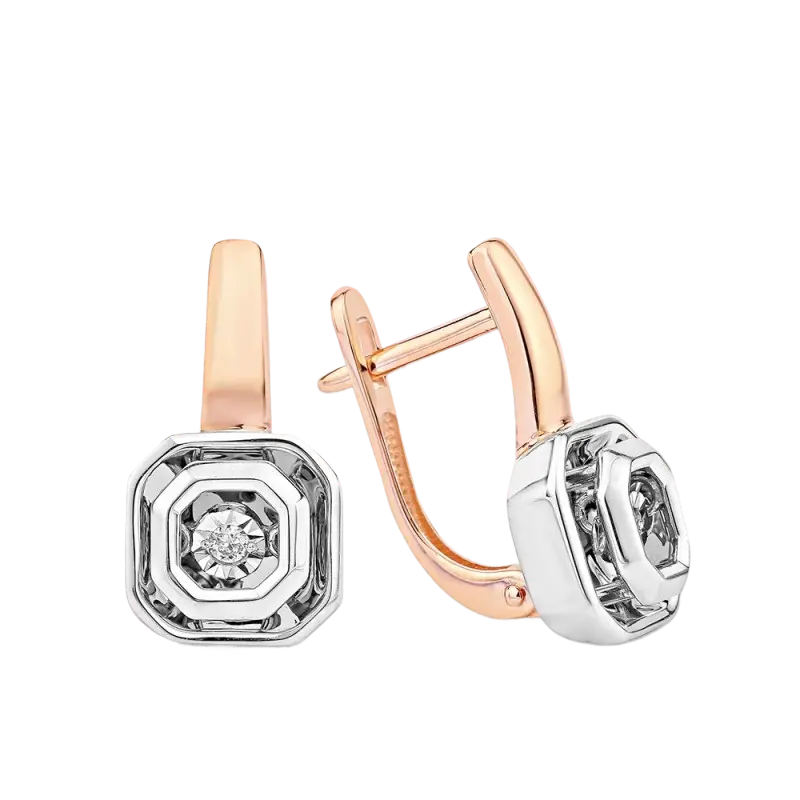 Product image 1 of the product “Earrings “Octagon with Solitaire” in 585 Two-Tone Gold with Diamonds ”