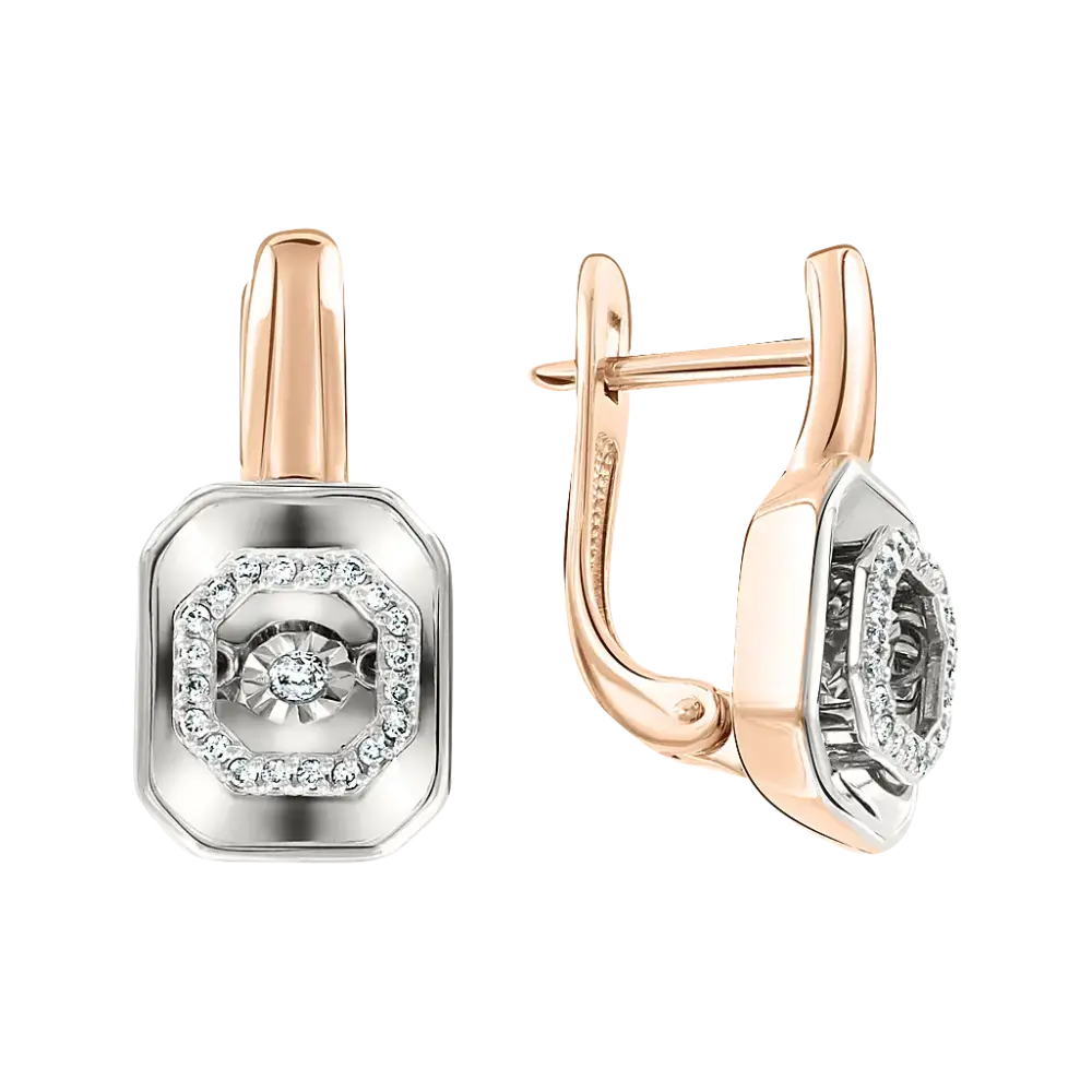 Product image 1 of the product “Earrings “Octagon with Stone Halo” in 585 Two-Tone Gold with Diamonds ”