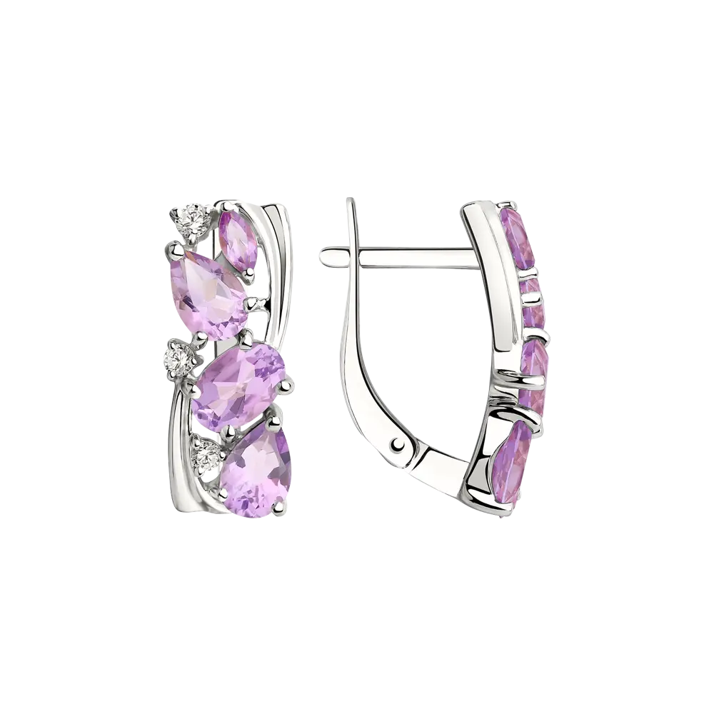 Artikelbild 1 des Artikels “Ohrringe „Amethyste in Reihe“ aus 925 Silber mit Zirkonia und Amethyst “