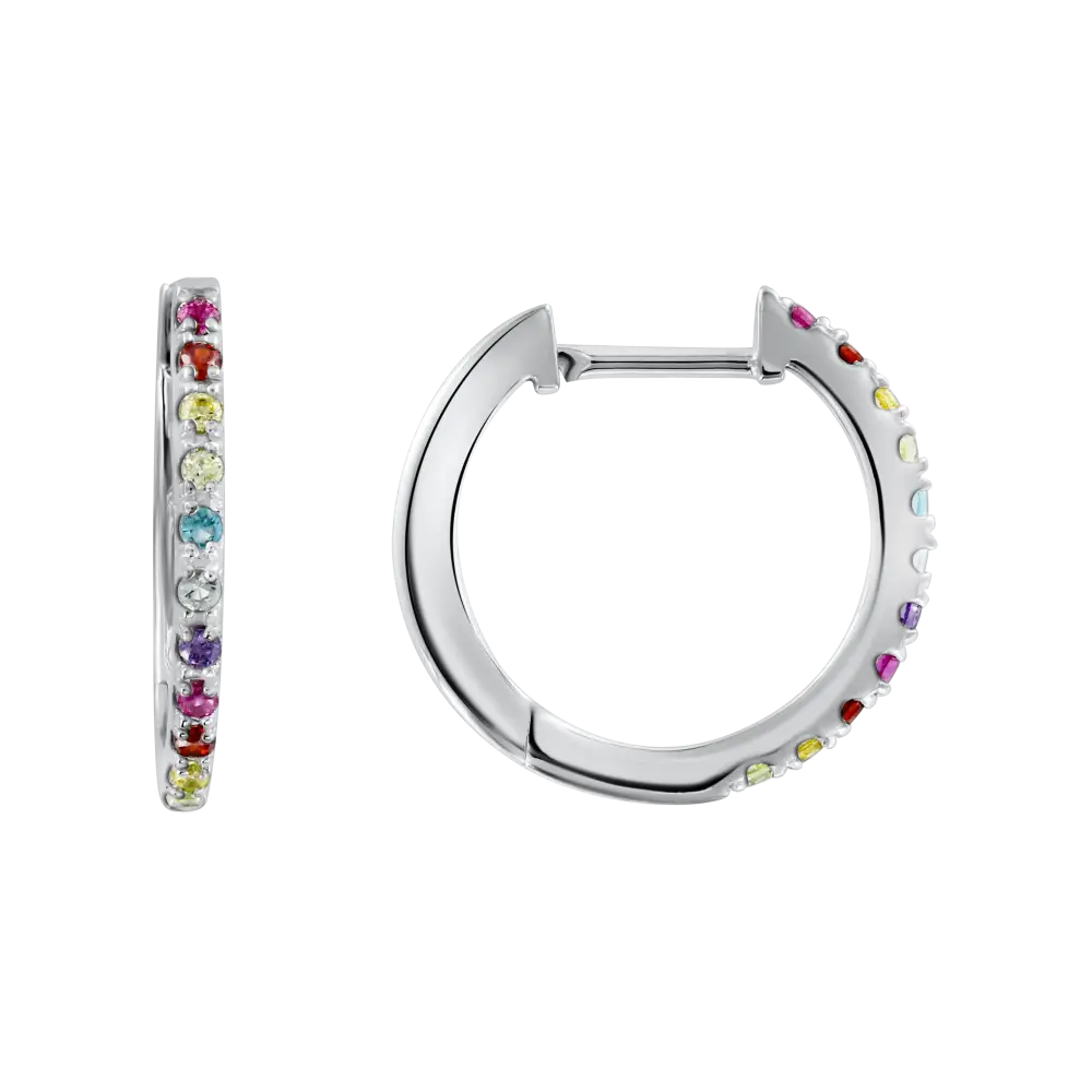 Product image 1 of the product “Earrings “Hoops with Rainbow Stones” in 925 Sterling Silver with Cubic Zirconia ”