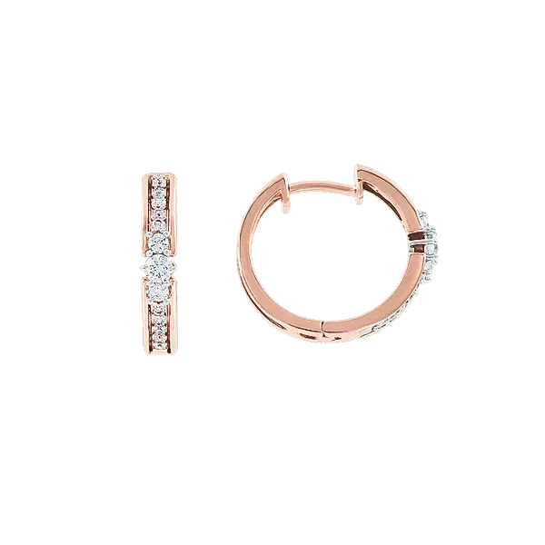 Product image 1 of the product “Earrings “Hoops with Stone Row” in 585 Rose Gold with Diamonds, Height 15 mm ”