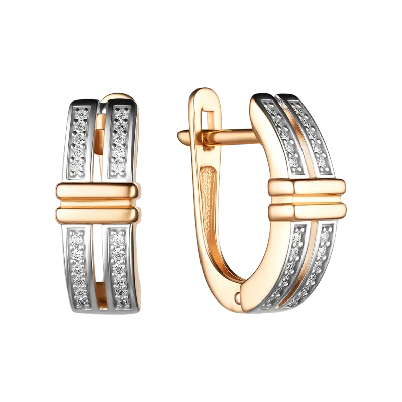 Product image 1 of the product “Earrings “Double Row” in 585 Two-Tone Gold with Diamonds ”