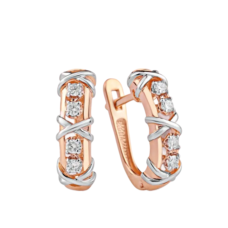 Artikelbild 1 des Artikels “Ohrringe „Gekreuzte Bänder mit Steinen“ aus 585 Bicolor-Gold mit Brillanten “