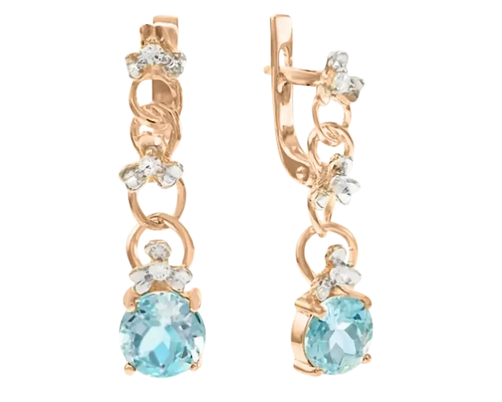 Artikelbild 1 des Artikels “Ohrringe „Glieder mit Blüten“ aus 585 Rotgold mit Zirkonia und Topas “