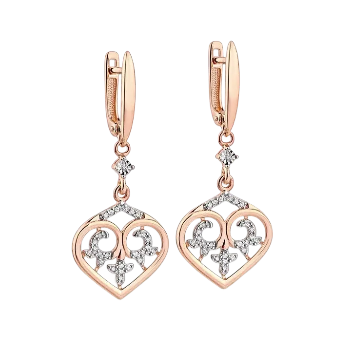 Artikelbild 1 des Artikels “Ohrringe „Herz mit Ornament“ aus 585 Rotgold mit Brillanten “