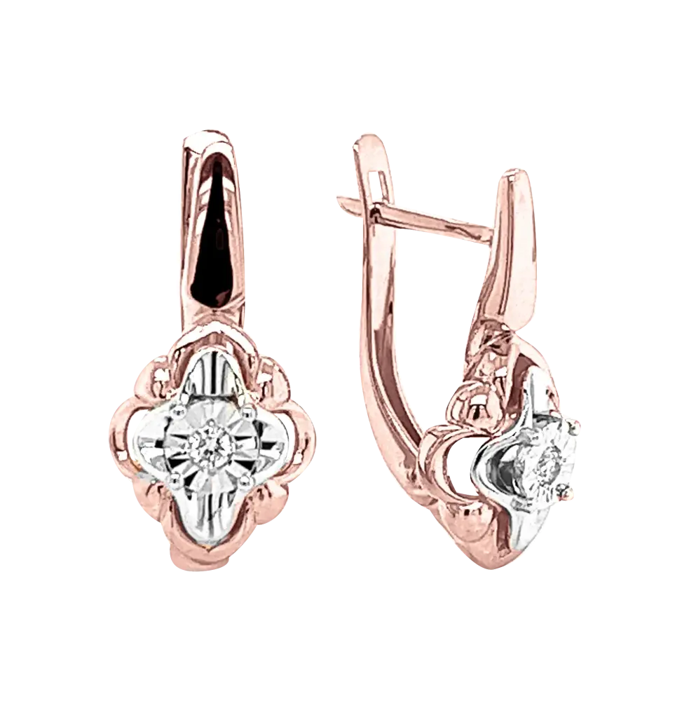 Product image 1 of the product “Earrings “Clover with Solitaire” in 585 Two-Tone Gold with Diamonds ”