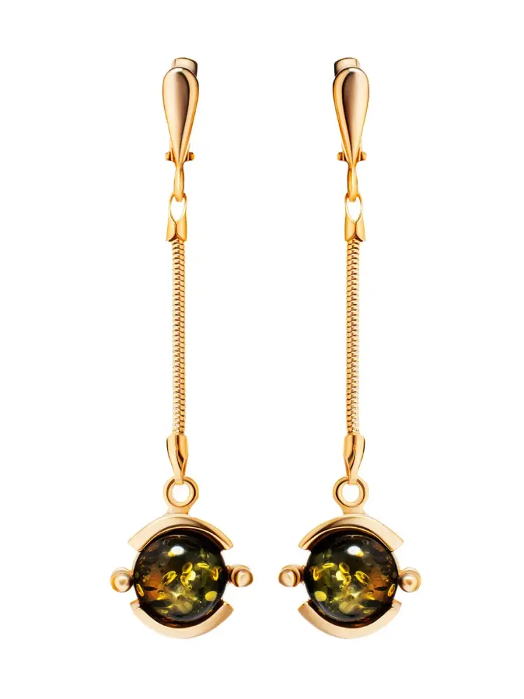 Product image 1 of the product “Earrings “Long Chain with Ball” in Gold-Plated 925 Sterling Silver with Amber ”
